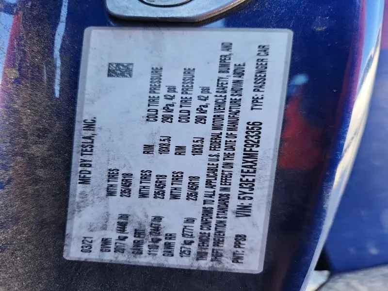 2021 TESLA MODEL 3   