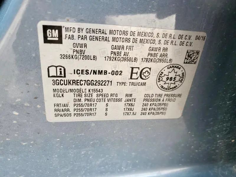 2016 CHEVROLET SILVERADO K1500 LT  