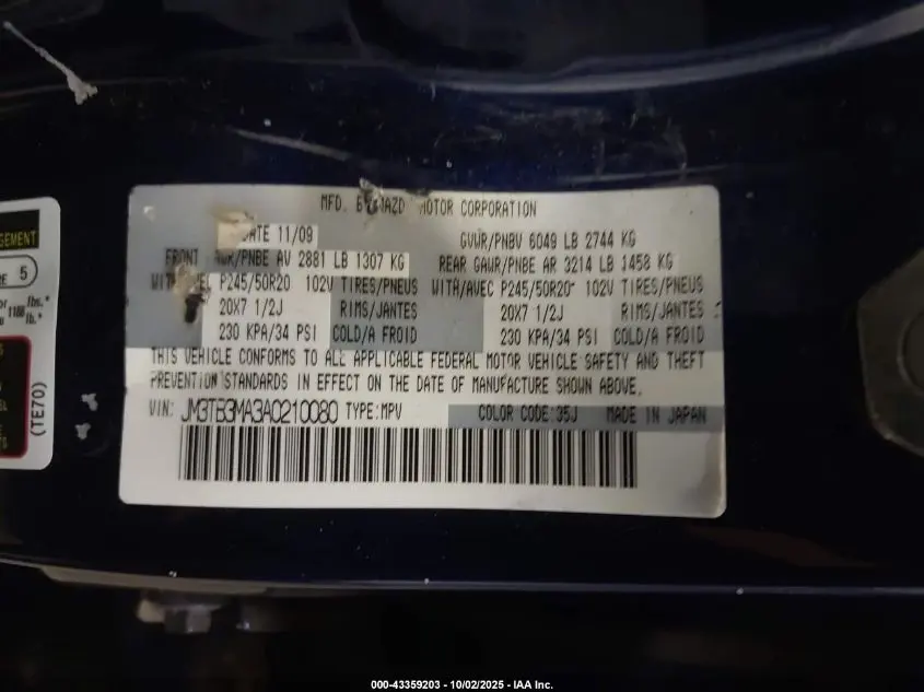 2010 MAZDA CX-9 GRAND TOURING