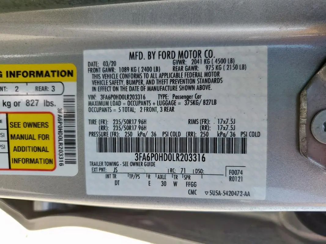 2020 FORD FUSION SE  