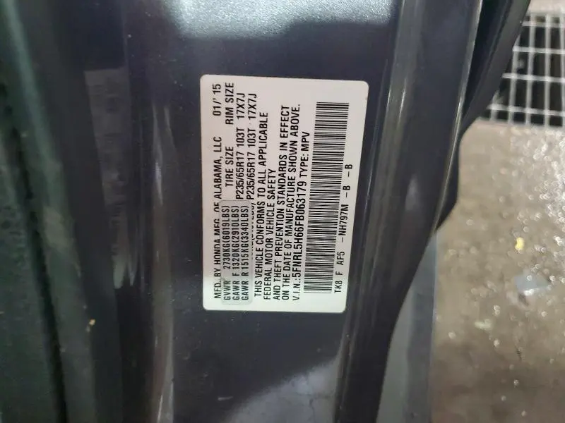 2015 HONDA ODYSSEY EXL  