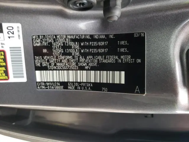 2016 TOYOTA SIENNA XLE  