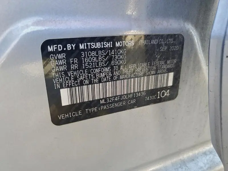 2020 MITSUBISHI MIRAGE G4 SE  