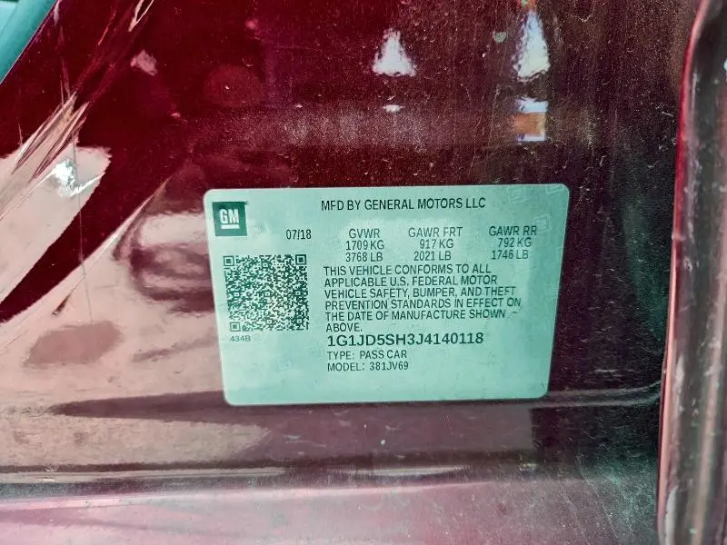 2018 CHEVROLET SONIC LT  