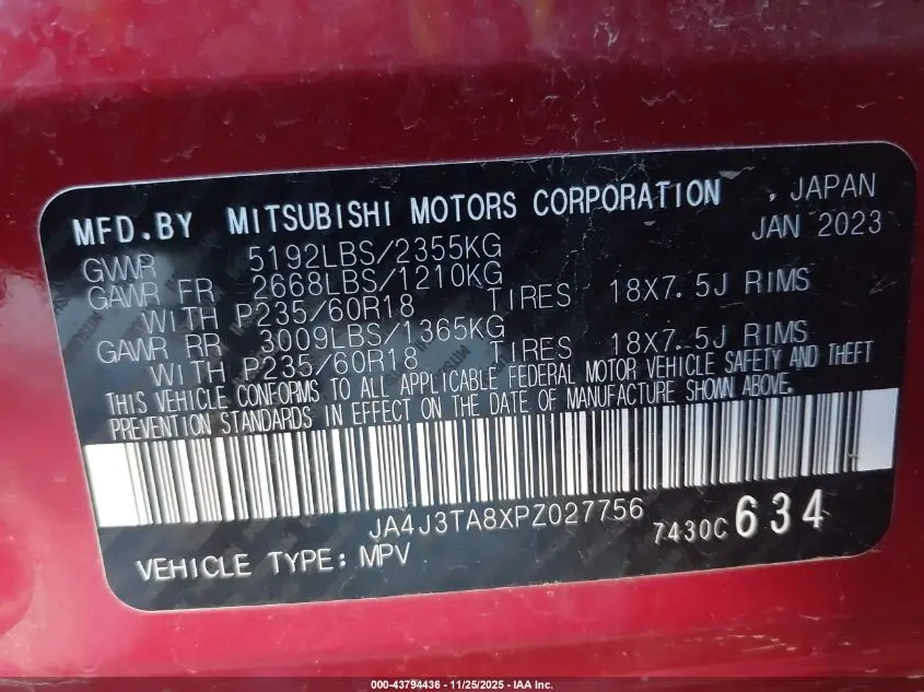 2023 MITSUBISHI OUTLANDER ES 2.5 2WD