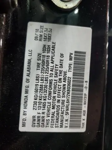 2019 HONDA ODYSSEY EXL  