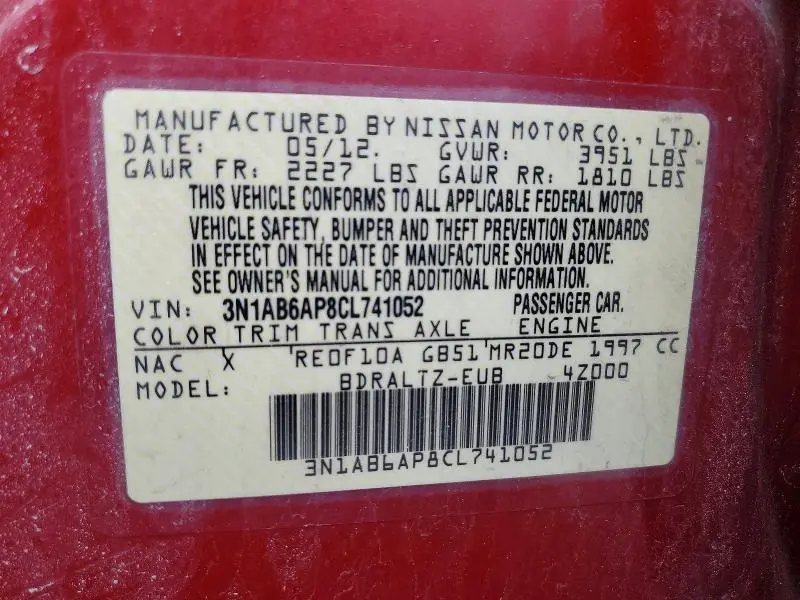 2012 NISSAN SENTRA 2.0  