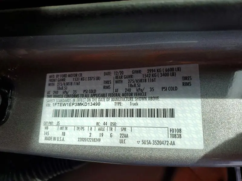 2021 FORD F150 SUPERCREW  