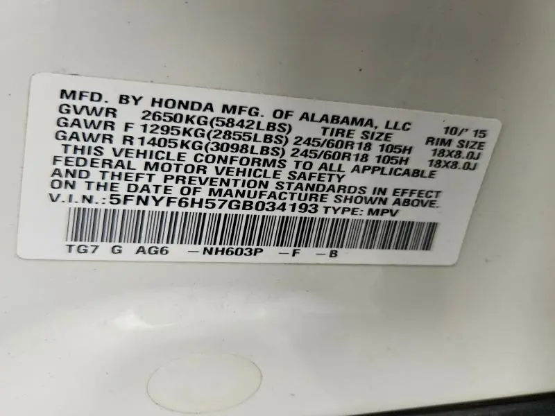 2016 HONDA PILOT EXL  