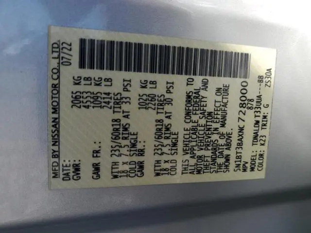 2022 NISSAN ROGUE SV  