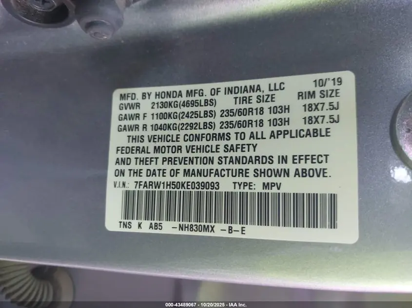 2019 HONDA CR-V EX