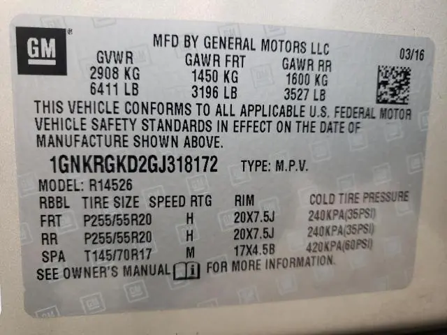 2016 CHEVROLET TRAVERSE LT  