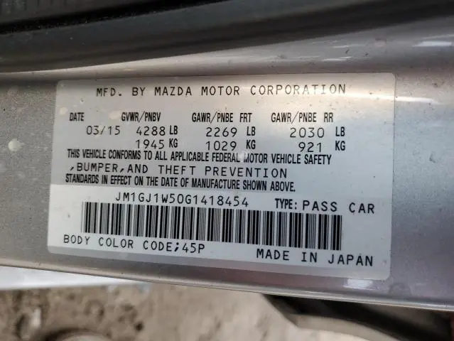 2016 MAZDA 6 GRAND TOURING  