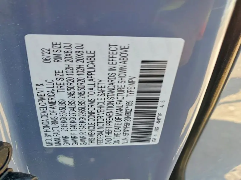 2022 HONDA PILOT SE  