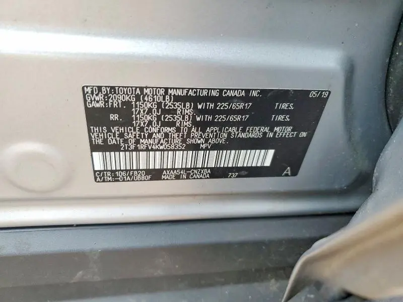 2019 TOYOTA RAV4 LE  