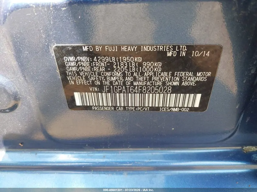 2015 SUBARU IMPREZA 2.0I SPORT PREMIUM