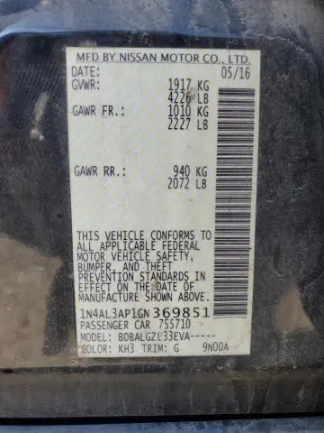 2016 NISSAN ALTIMA 2.5