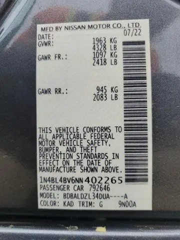 2022 NISSAN ALTIMA S  
