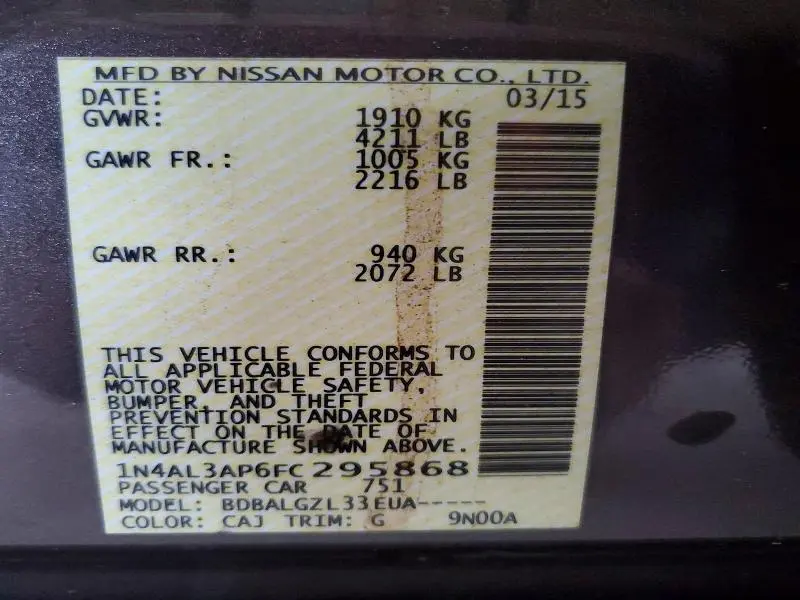 2015 NISSAN ALTIMA 2.5 S  