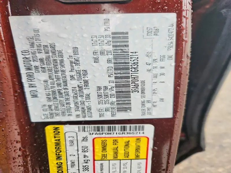2016 FORD FUSION SE  