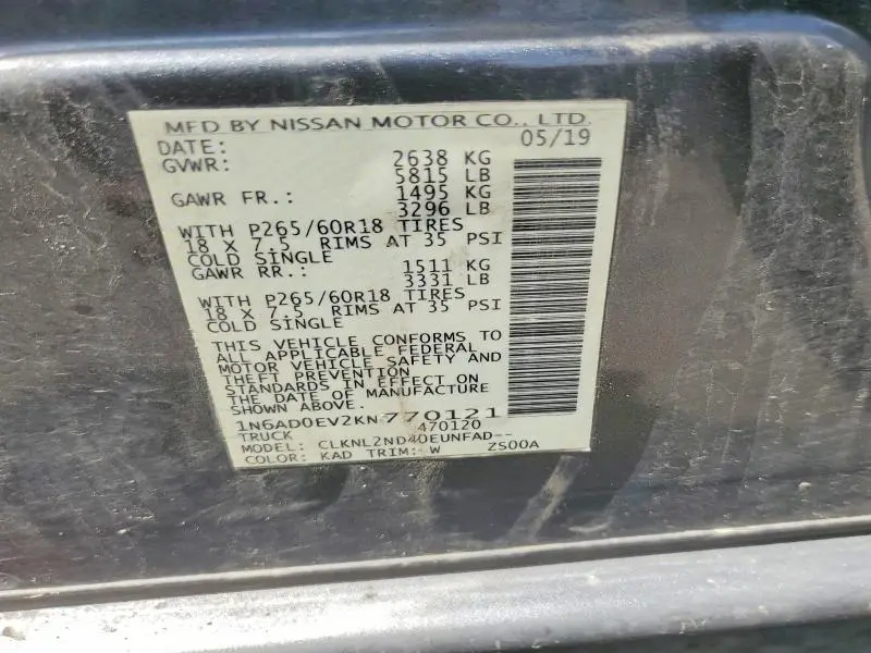 2019 NISSAN FRONTIER SV  