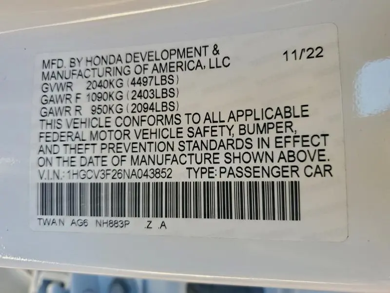 2022 HONDA ACCORD HYBRID SPORT  