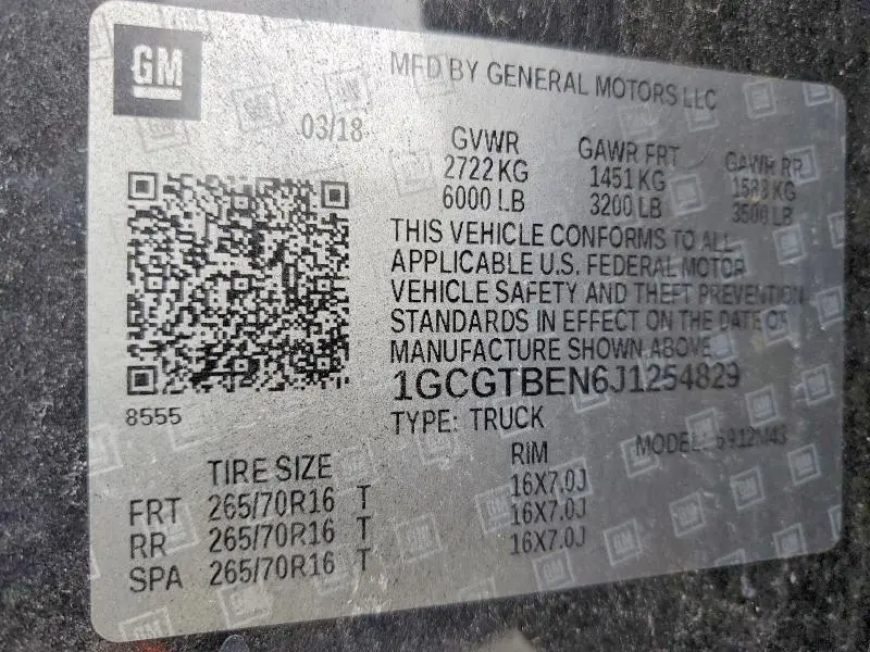 2018 CHEVROLET COLORADO   