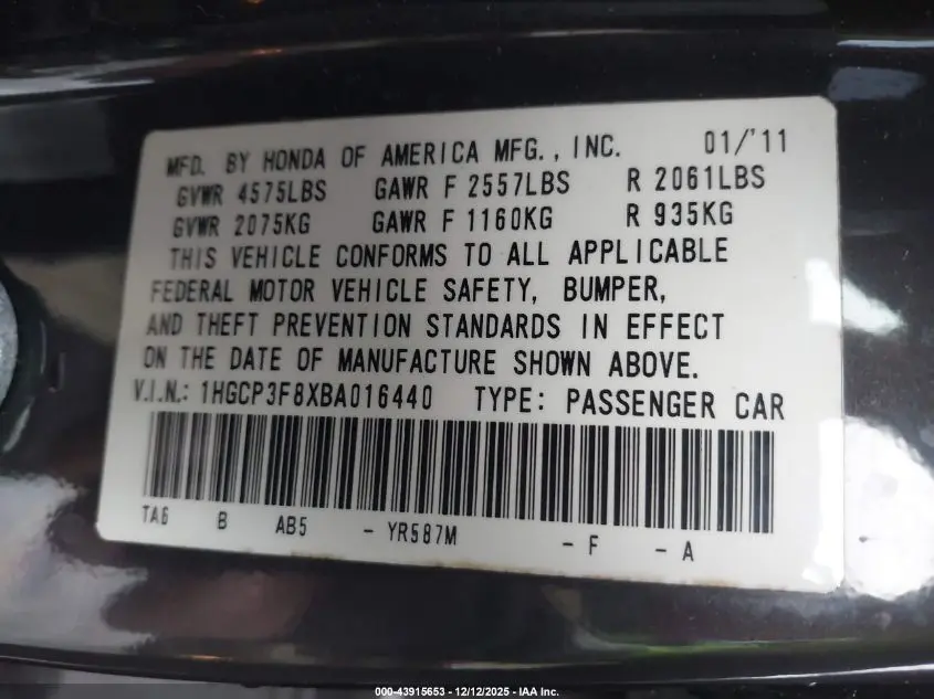 2011 HONDA ACCORD 3.5 EX-L