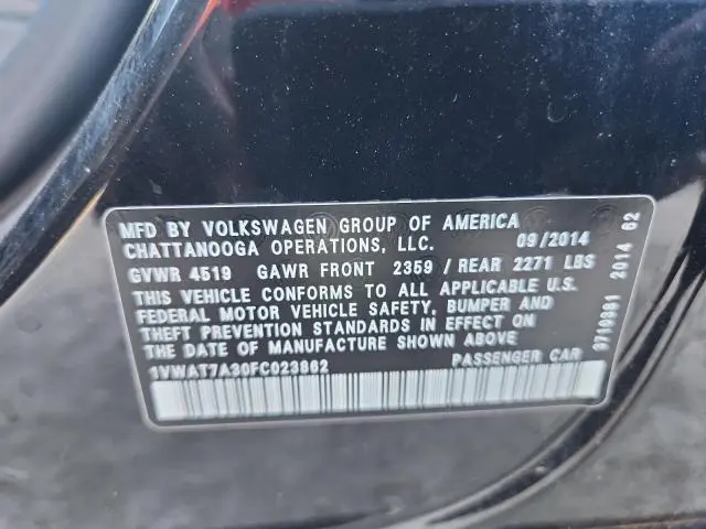 2015 VOLKSWAGEN PASSAT S