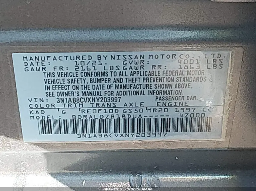 2022 NISSAN SENTRA SV XTRONIC CVT