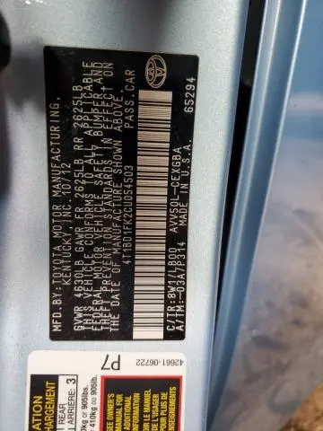 2012 TOYOTA CAMRY HYBRID  