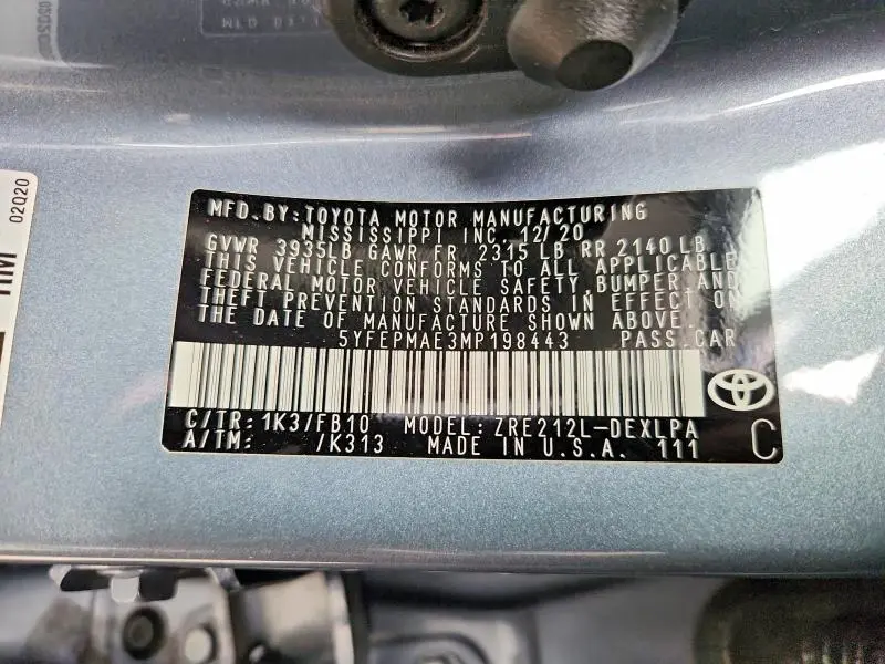 2021 TOYOTA COROLLA LE  