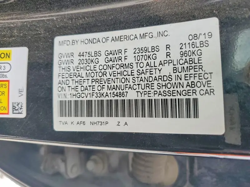 2019 HONDA ACCORD SPORT  