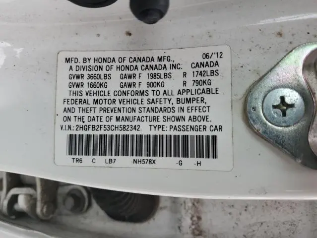 2012 HONDA CIVIC LX  