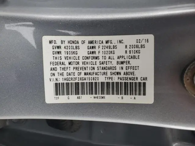 2016 HONDA ACCORD LX  