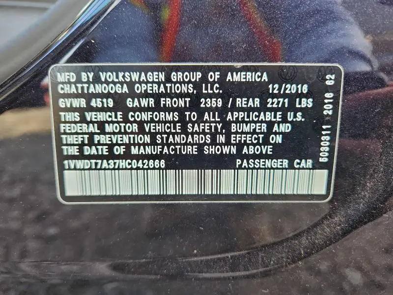 2017 VOLKSWAGEN PASSAT R-LINE  