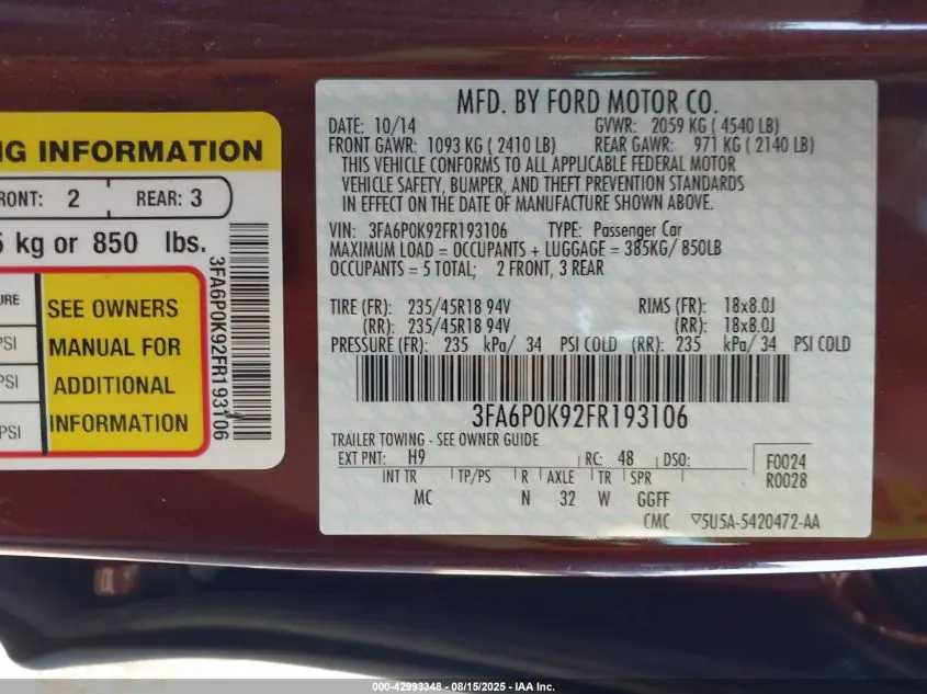 2015 FORD FUSION TITANIUM