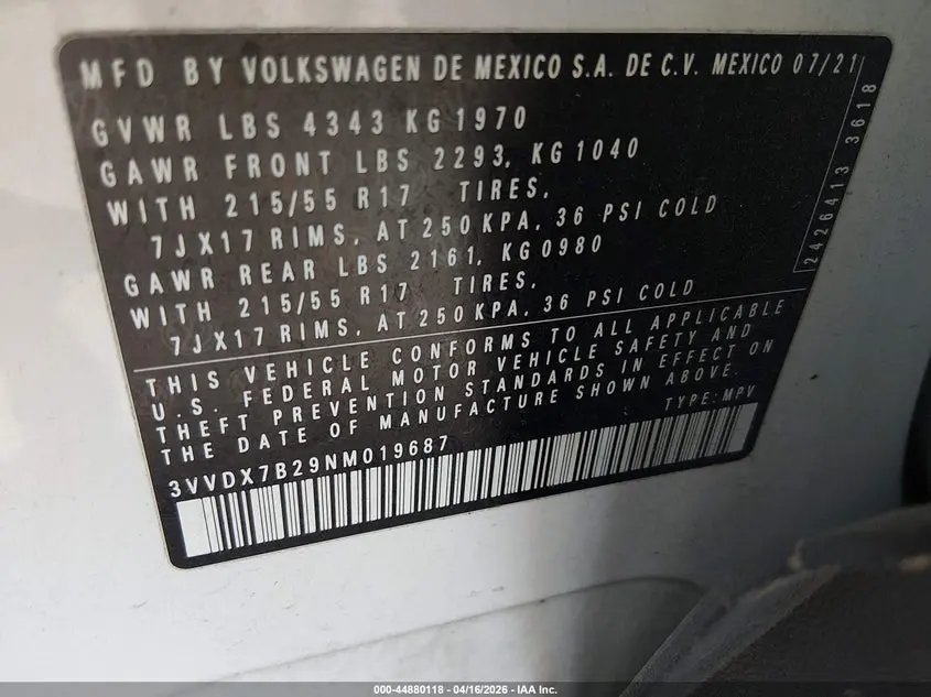 2022 VOLKSWAGEN TAOS 1.5T S