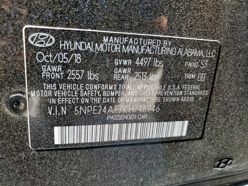 2019 HYUNDAI SONATA SE  