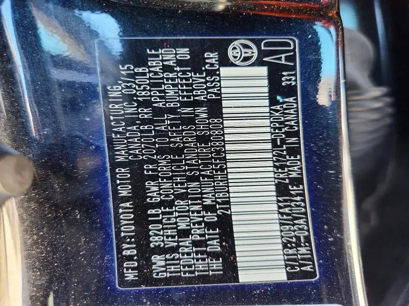 2015 TOYOTA COROLLA L  