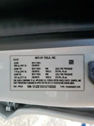 2020 TESLA MODEL 3
