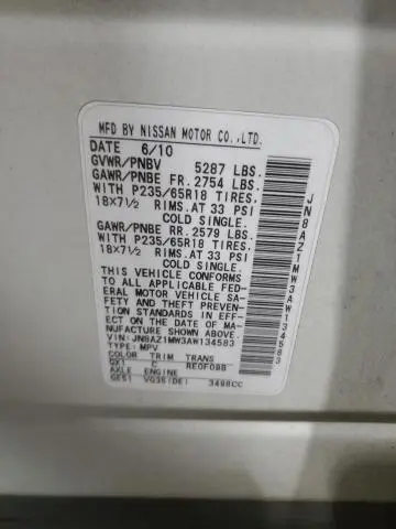 2010 NISSAN MURANO S  