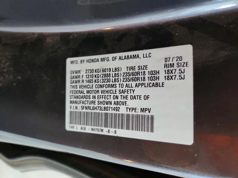 2020 HONDA ODYSSEY EXL  