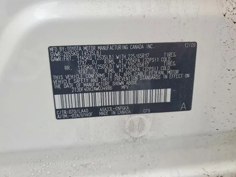 2010 TOYOTA RAV4 LIMITED  