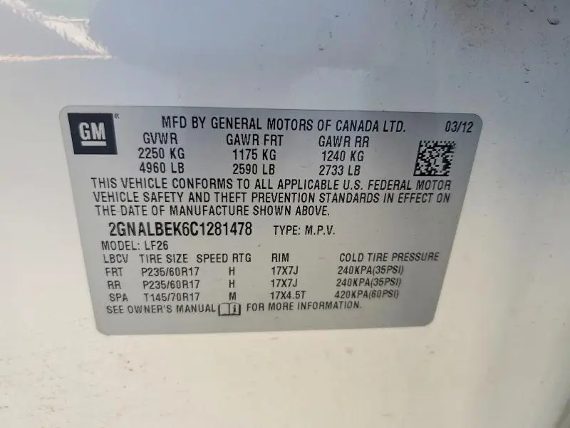 2012 CHEVROLET EQUINOX LS  