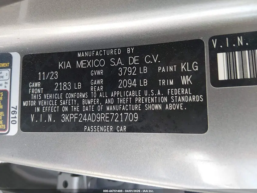 2024 KIA FORTE LXS