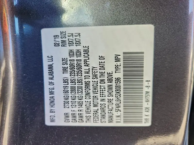 2019 HONDA ODYSSEY EX  