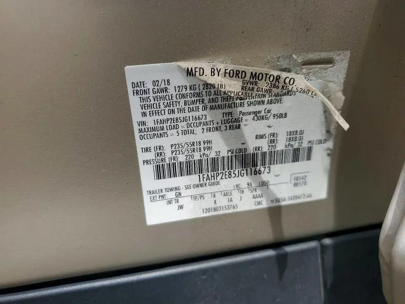2018 FORD TAURUS SEL  