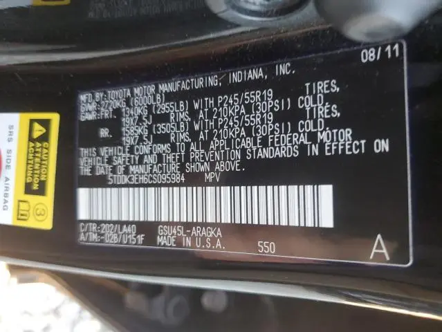 2012 TOYOTA HIGHLANDER LIMITED  