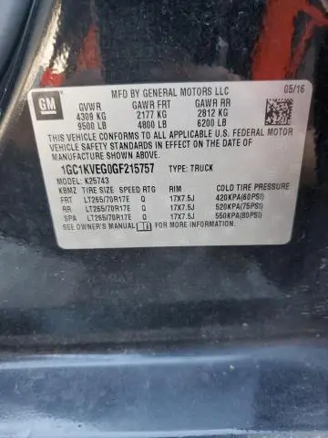 2016 CHEVROLET SILVERADO K2500 HEAVY DUTY LT  